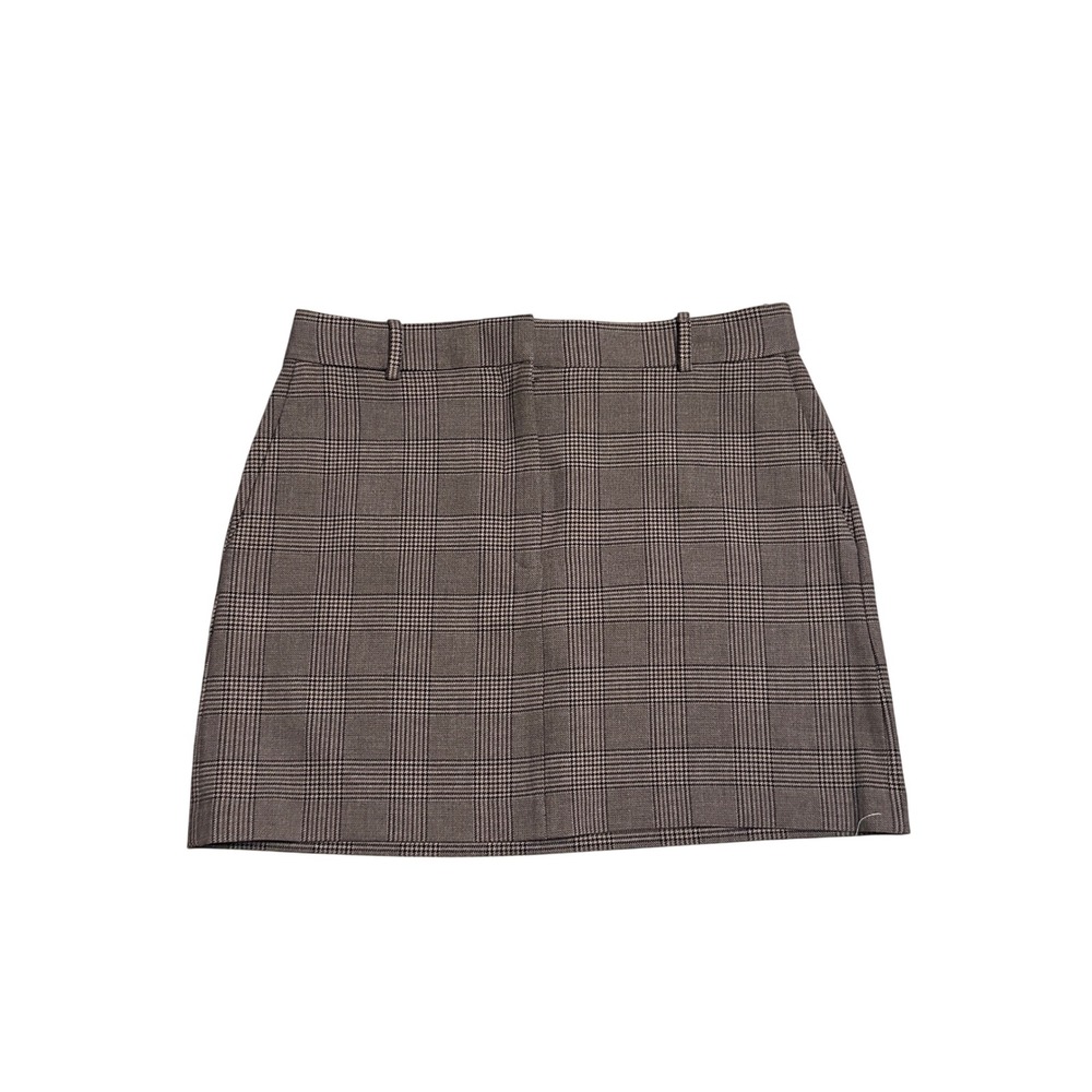NWOT Aritzia Babaton Chisel Mini Skirt Size‎ 10 Tyson Check Brown/Taupe
